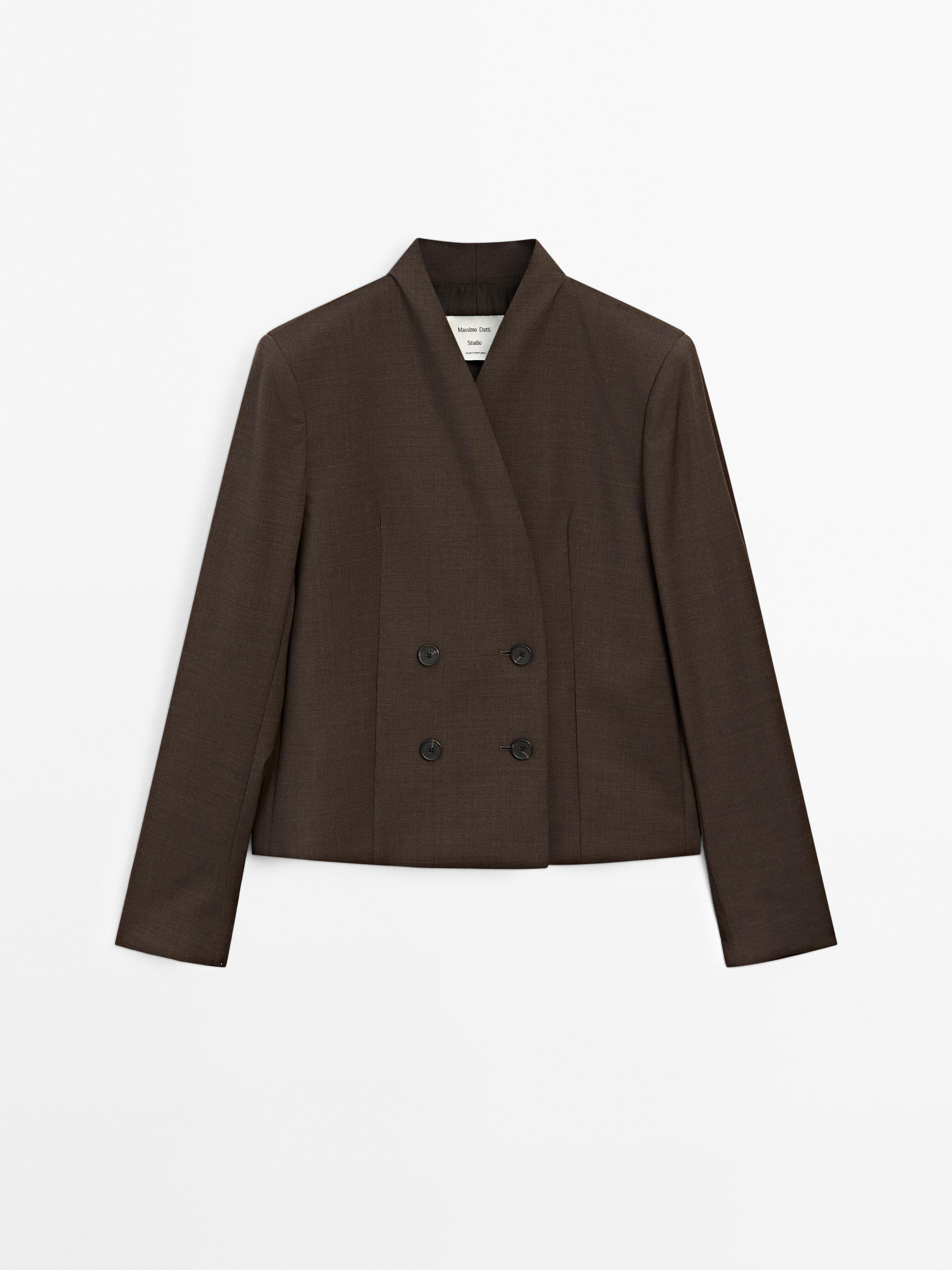 Cropped double-breasted blazer - STUDIO | Massimo Dutti UK