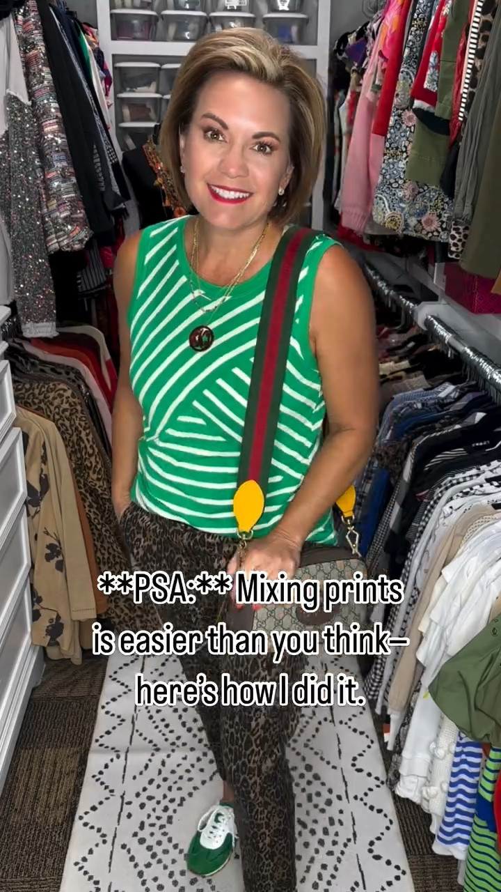 Pattern mixing 101: unexpected combos can lead to magic! Today, I paired a green and white striped top with leopard print pants and it’s a match made in heaven! Why does it work? The key is balance - the bold leopard print is offset by the fresh stripes, while neutral accessories tie everything together. Don’t be afraid to experiment with patterns - you never know what stylish surprises you’ll discover! 

Want to shop this look? 

Comment “ SHOP “ below to receive a DM with the link to shop this post on my LTK ⬇ 

⭐️⭐️Make sure you are following me to receive the link. ⭐️⭐️ 

- Pattern mixing fashion
- Striped top and leopard print pants
- Green sneakers style
- Layered gold necklace outfit
- Stylish OOTD
- Leopard print outfit ideas
- Chic and daring fashion
- Bold pattern combinations

#PatternMixing
#LeopardPrint
#StripesAndPrints
#OOTD
#FashionInspo
#StyleOnPoint
#BoldFashion
#ChicOutfit
#OutfitIdeas
#DailyStyle