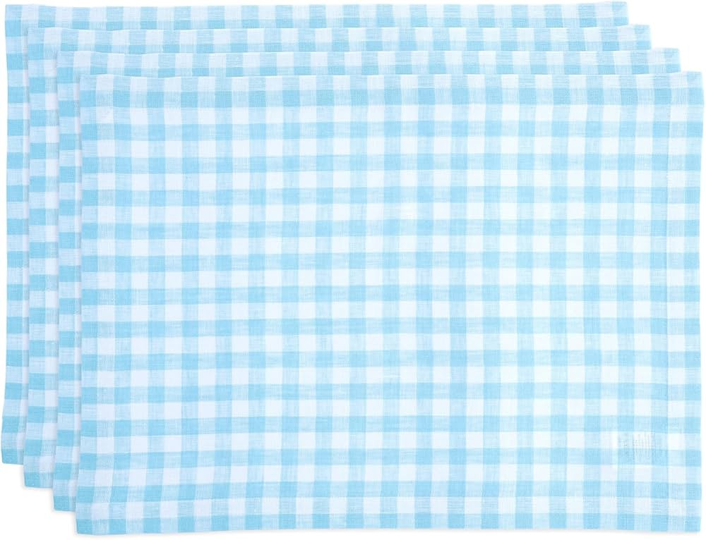 Solino Home Gingham Checks Linen Placemats – 100% Pure Linen Blue Bell Plaid Table Mats Set of ... | Amazon (US)