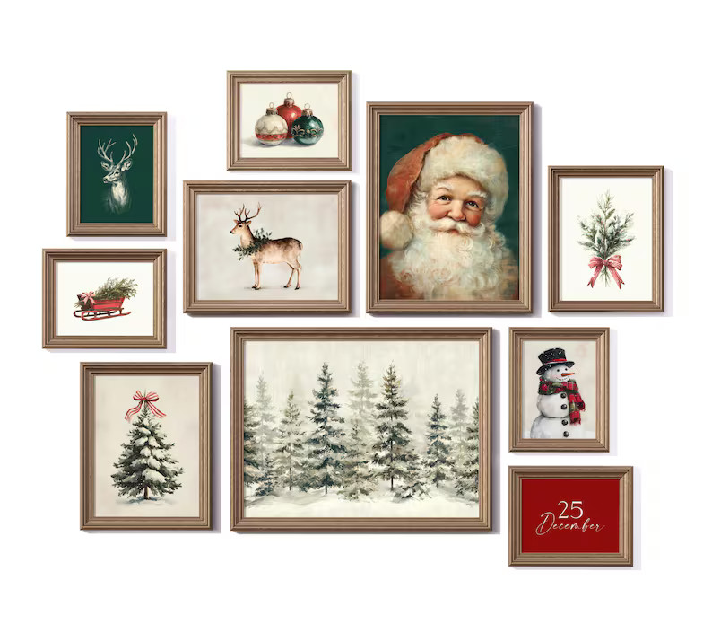 Traditional Christmas Gallery Wall Art Set of 10 Bundle With Vintage Holiday Prints for Cozy Wint... | Etsy (US)