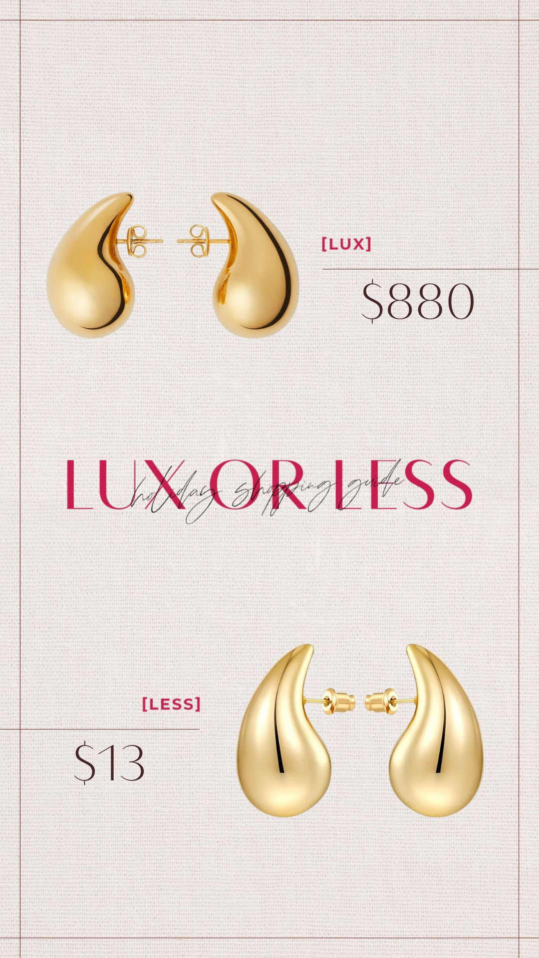  This week’s Luxe or Less Find: Earrings 💛

 

#LTKSeasonal #LTKGiftGuide #LTKStyleTip