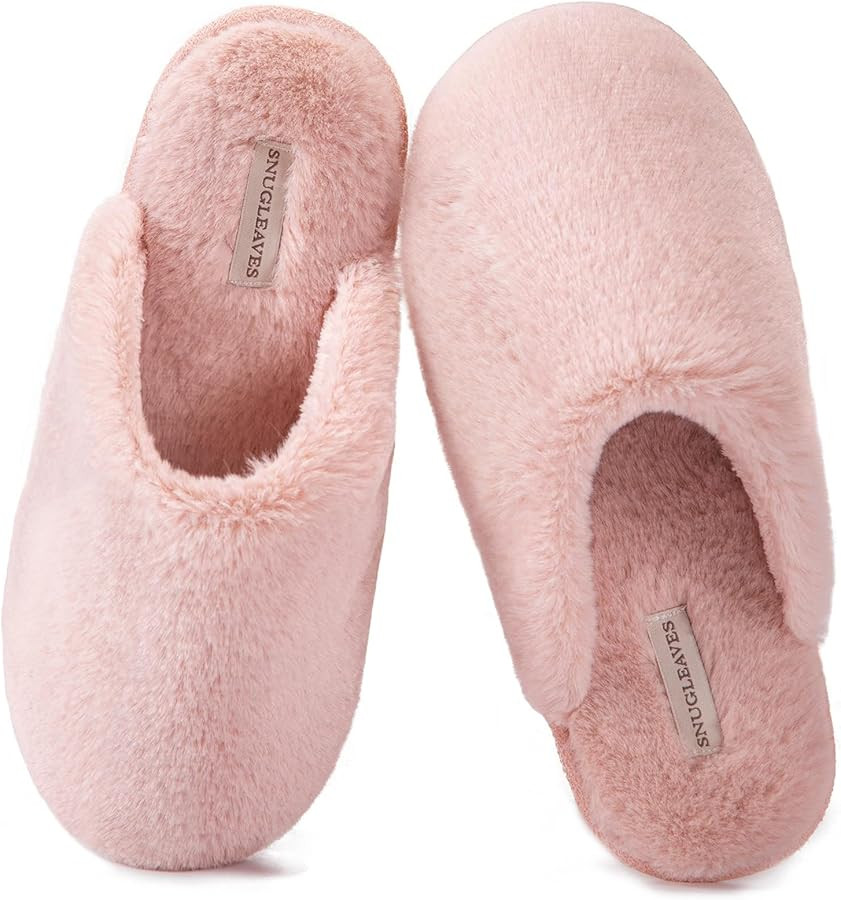 Snug Leaves Women's Fuzzy Scuff Slippers Soft Comfy Memory Foam Non-slip Indoor House Shoes | Amazon (US)