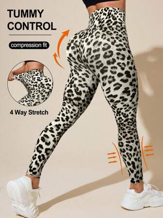 SHEIN Sport Slayoga Dames legging met hoge taille en luipaardprint | SHEIN