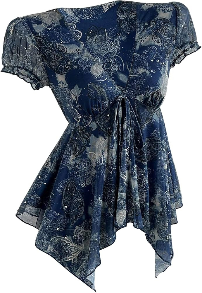 Verdusa Women's Paisley Y2k Babydoll Tops Peplum T Shirts Summer Outfits | Amazon (US)