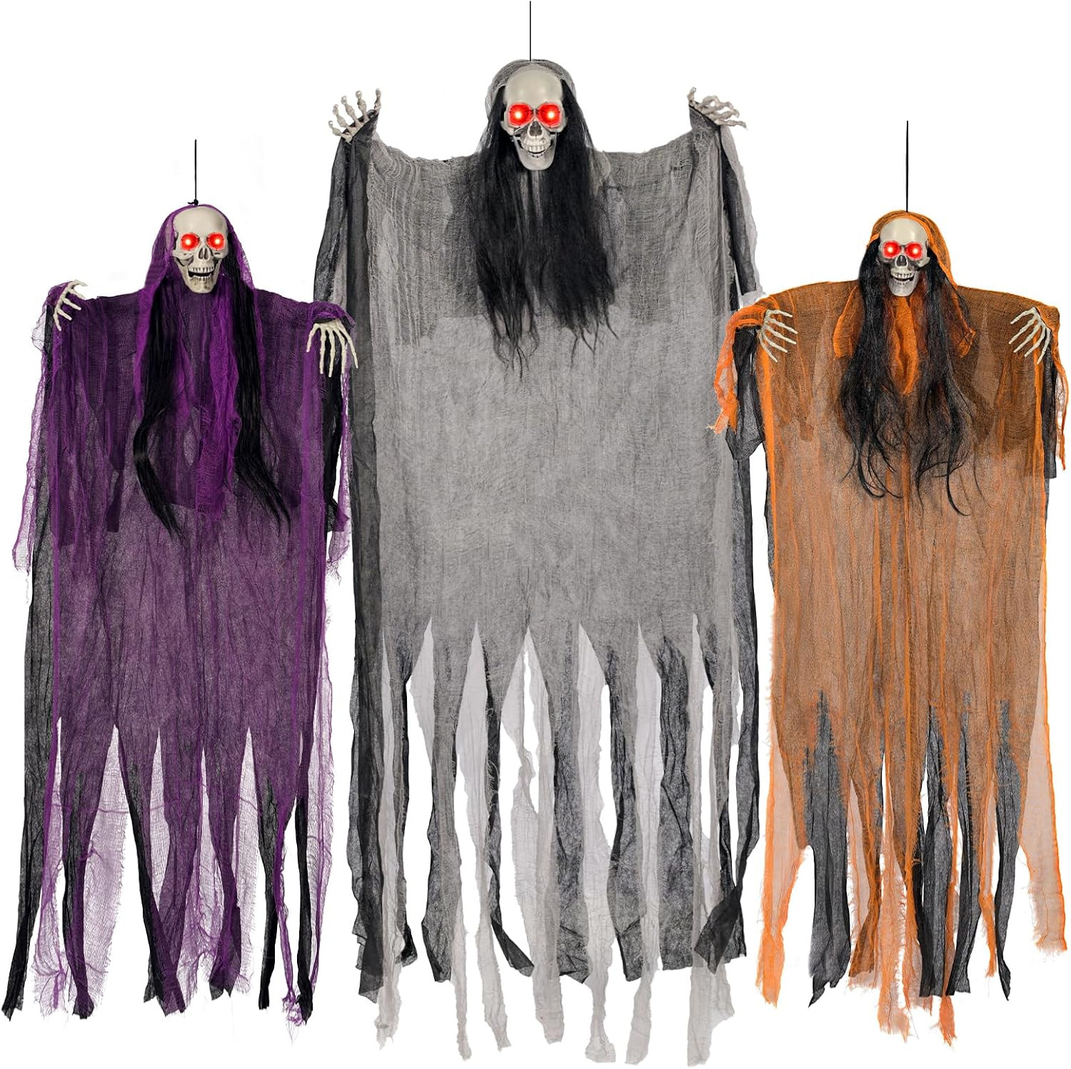 Halloween Decorations,3 Pack Halloween Hanging Skeleton Ghosts with Lighted Up Eyes,Scary Colourf... | Amazon (US)