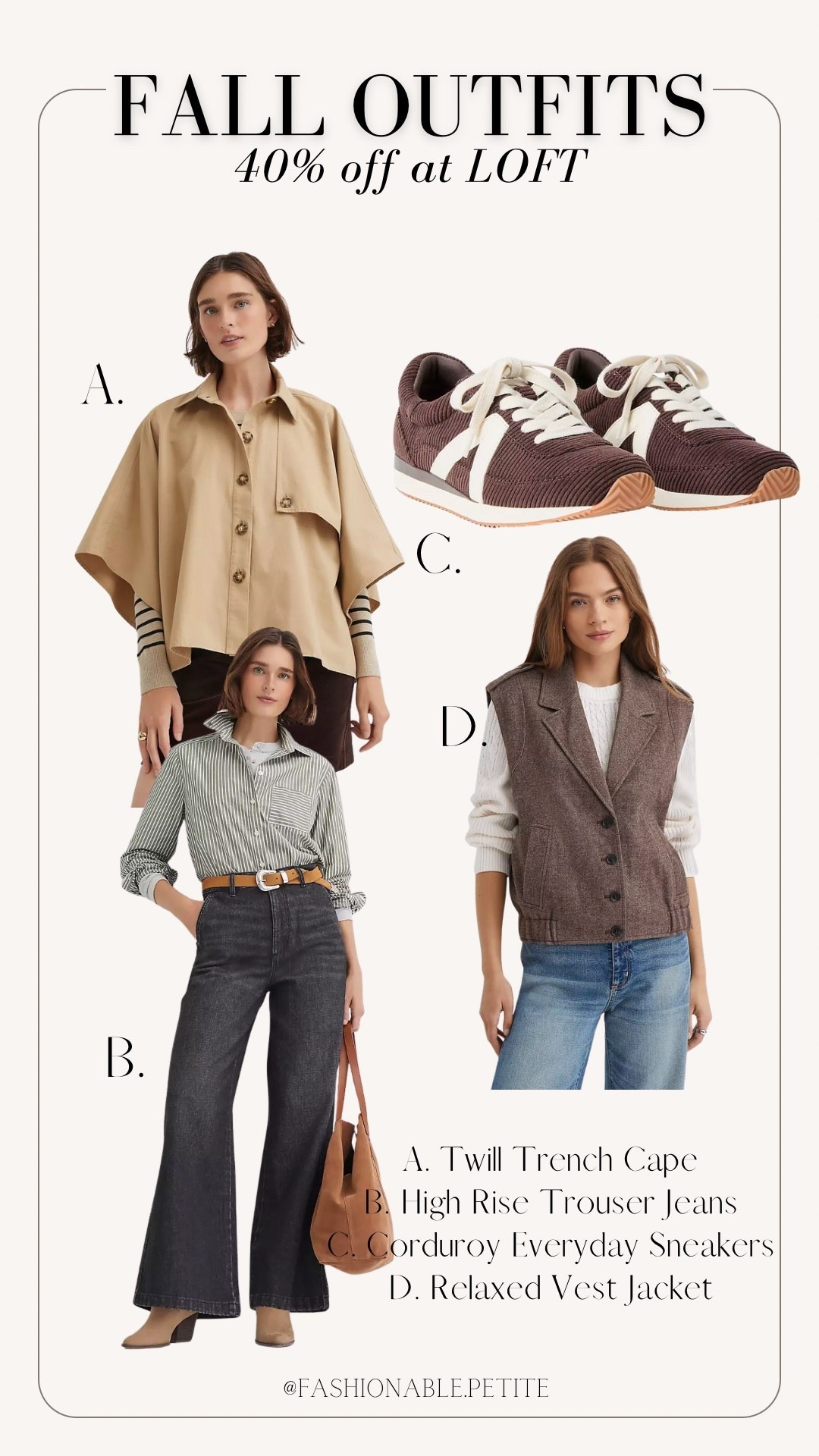 4 pieces I’m loving for fall including a cape coat and corduroy sneakers. 

Fall outfit, vest, trench, jeans, corduroy 

#LTKFindsUnder100 #LTKPetite #LTKSaleAlert