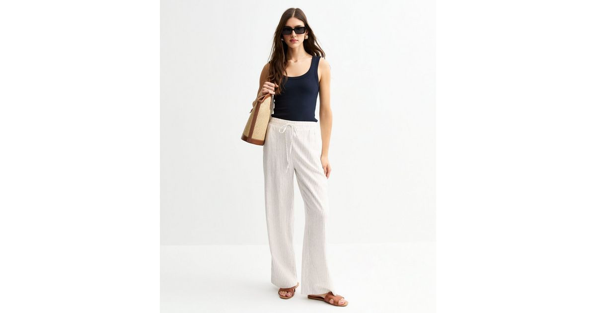 White Striped Linen Wide Leg Trousers | New Look | New Look (UK)