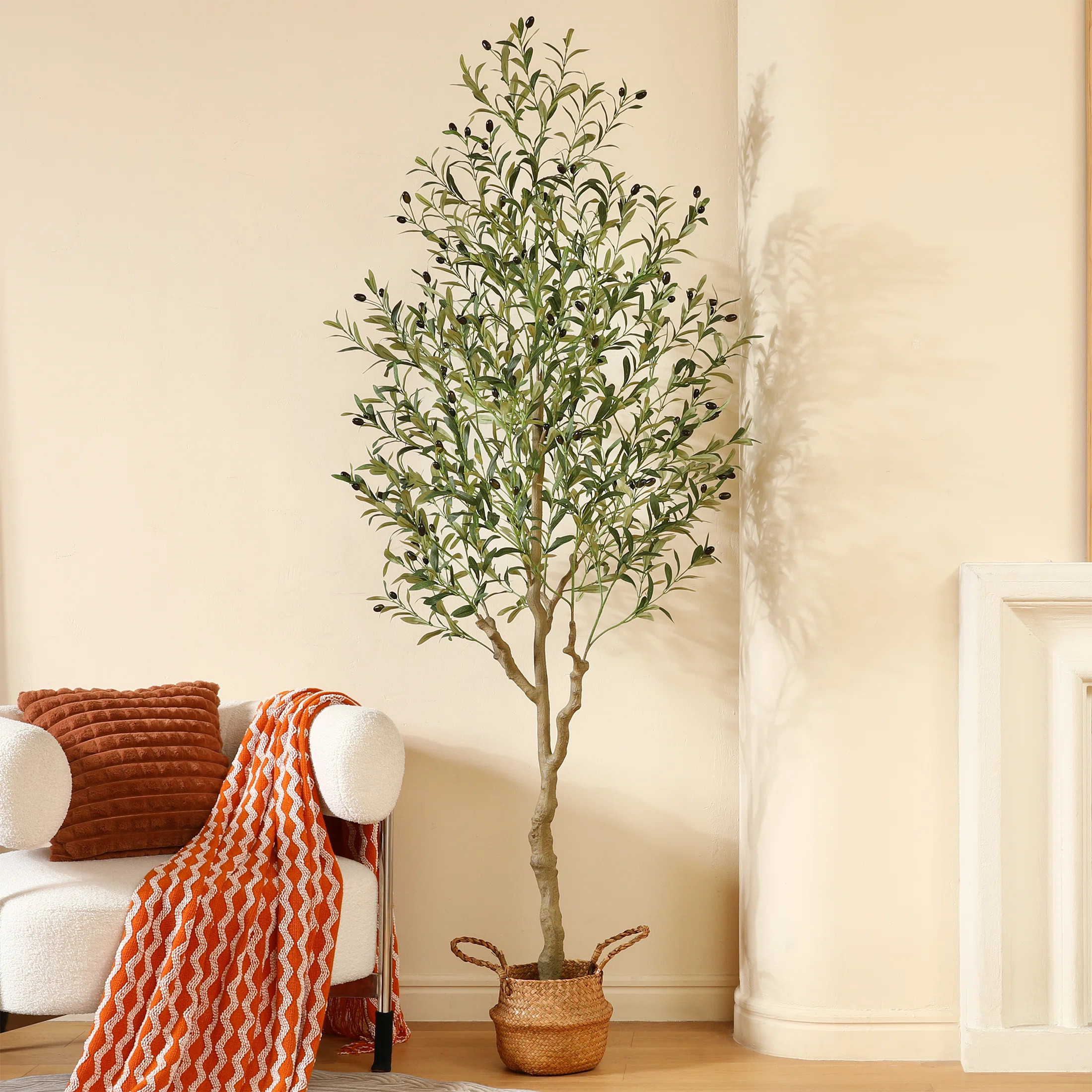 Adcock Faux Olive Tree Tree in Wicker/Rattan Basket | Wayfair North America