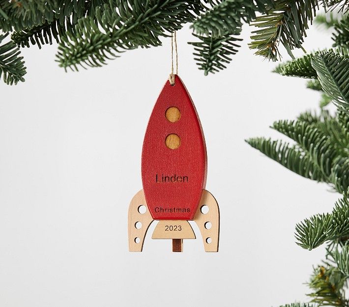 Wood Red Rocket Personalized Ornament | Pottery Barn Kids