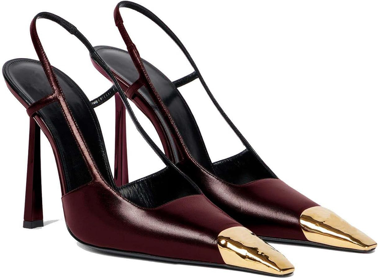 Black Slingback High Heels for Women Metal Pointed Closed Toe Stiletto Heels Patent Leather Weddi... | Amazon (US)