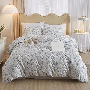 HighBuy 3 Pieces Duvet Cover Queen Size White Bedding Duvet Cover with Blue Floral Print,Soft Cot... | Amazon (US)