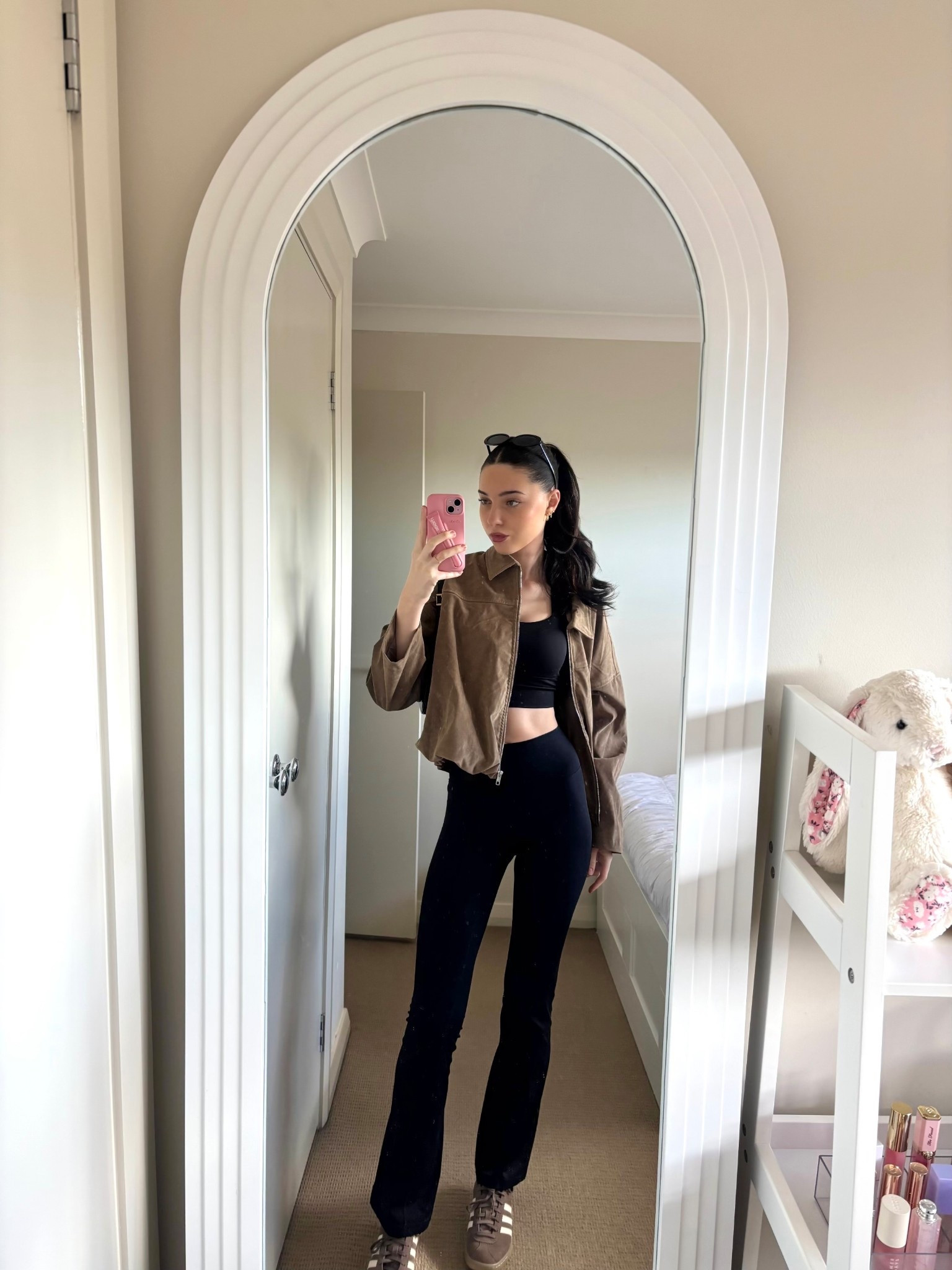 model off duty outfit today!! loving this suede bomber jacket paired with black activewear 🤍

#LTKfitness #LTKspring #LTKaustralia