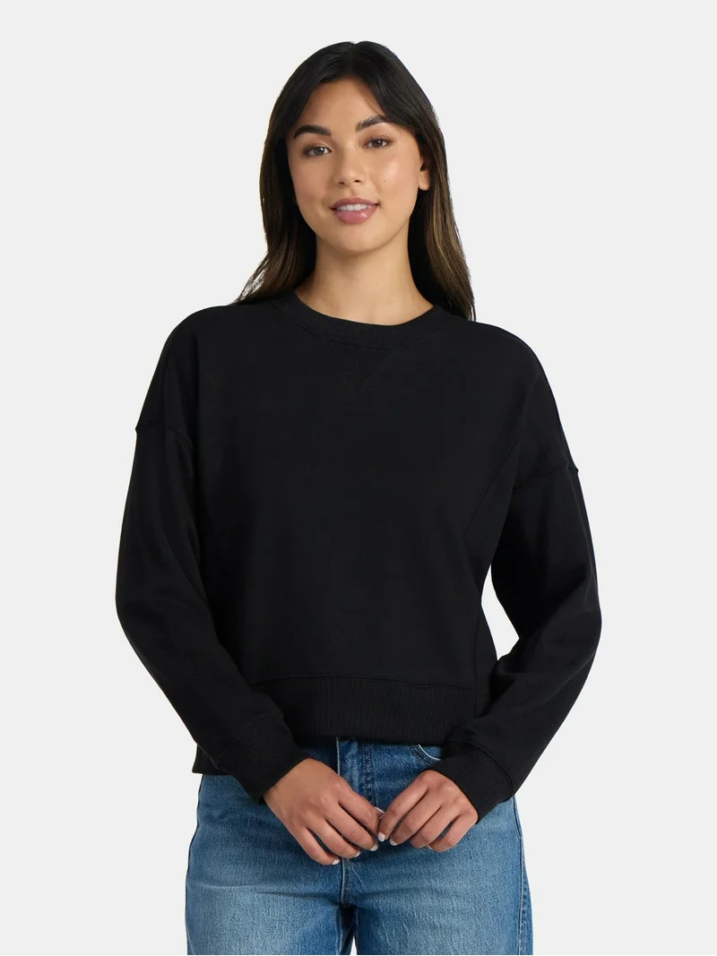 Time and Tru Women’s Ribbed Panel Sweatshirt with Long Sleeves, Sizes XS-XXXL | Walmart (US)