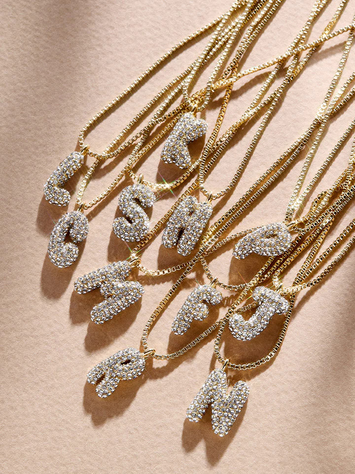 Gwen Mini Bubble Initial Necklace - Gold/Pavé | BaubleBar (US)