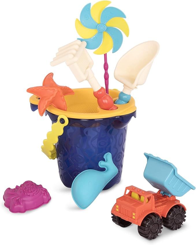 B. toys – Sands Ahoy – Beach Playset - Medium Bucket Set (Navy) with 9 Unique Sand & Water To... | Amazon (US)