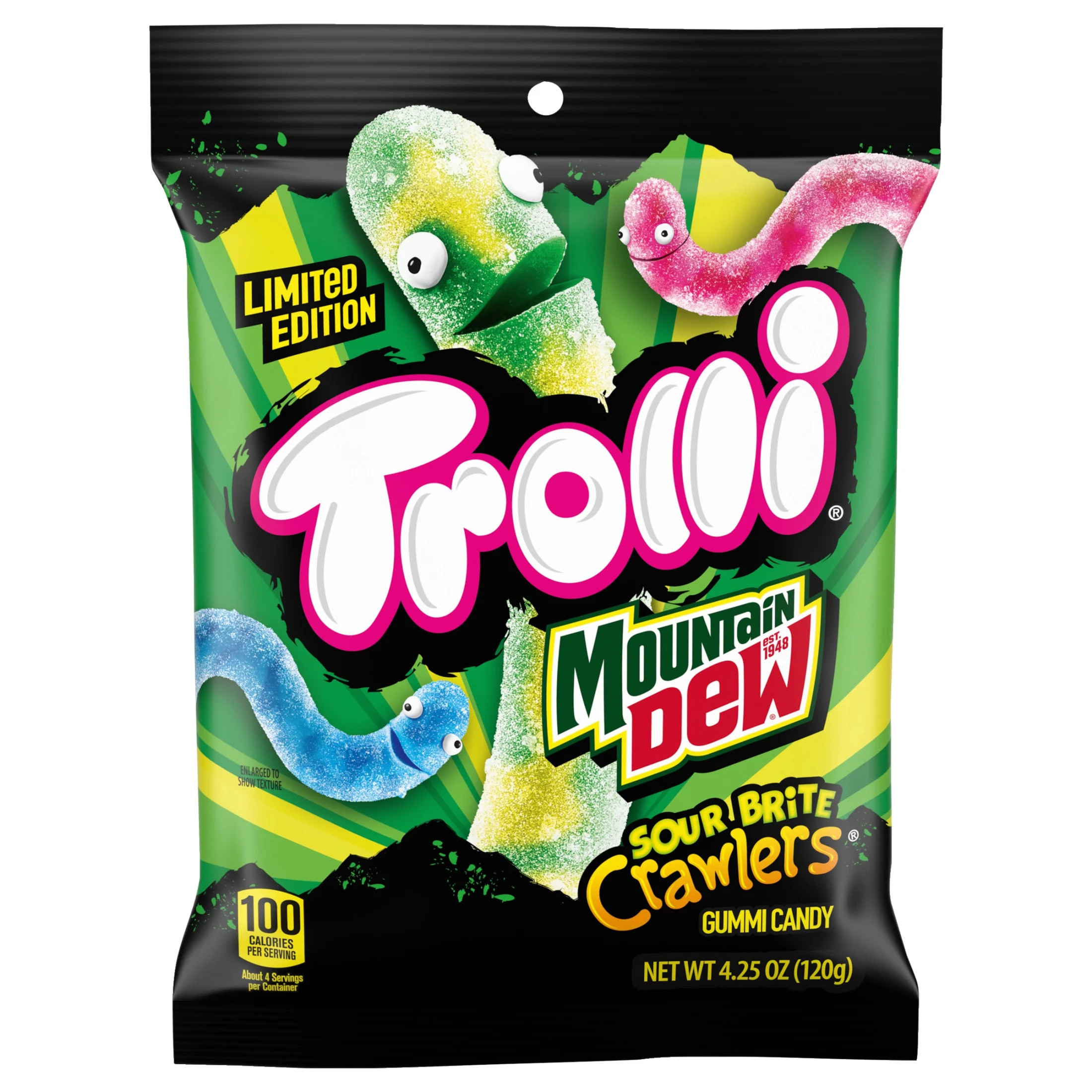 Trolli x Mountain Dew Sour Brite Crawlers Gummy Worm Candy, 4.25 oz Bag - Walmart.com | Walmart (US)