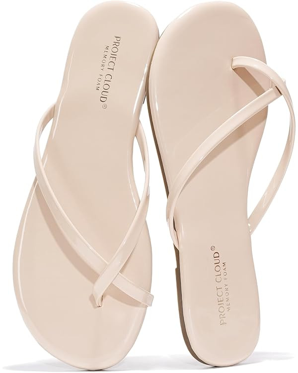 Project Cloud Flip Flops for Women - Memory Foam Flats Summer Sandals for Women 2025 - Vegan Leat... | Amazon (US)