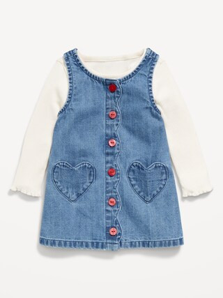 Sleeveless Heart-Pocket Jean Dress and T-Shirt Set for Baby | Old Navy (US)