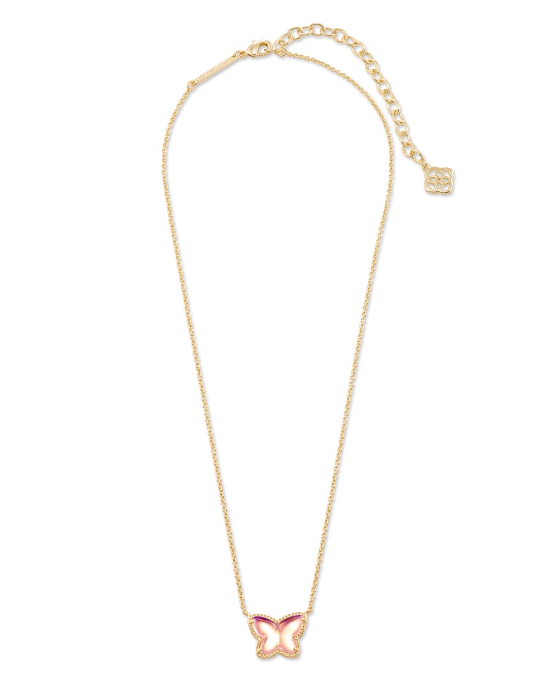 Lillia Butterfly Gold Pendant Necklace in Blush Dichroic Glass | Kendra Scott