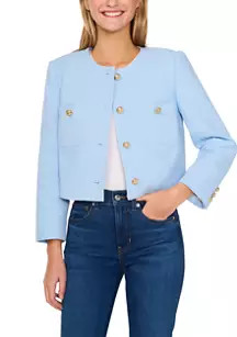 CeCe Women's Long Sleeve Two Pocket Button Front Tweed Jacket | Belk