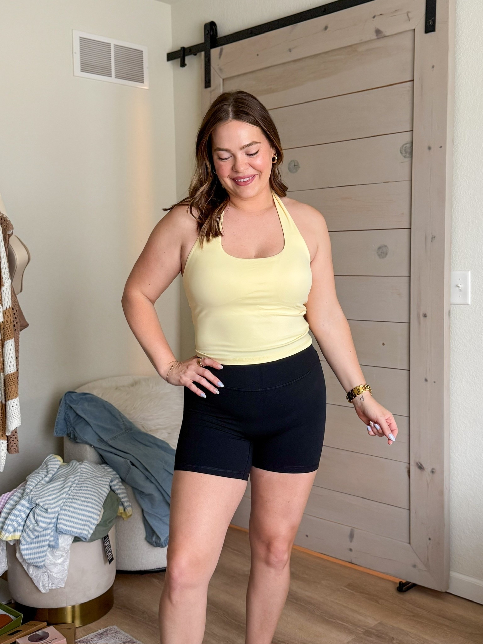 I'm all about finding cute and comfortable activewear! Wearing size large in the halter top and biker shorts. #workoutshorts #gymoutfit

#LTKMidsize #LTKfitnessgoals #LTKActive