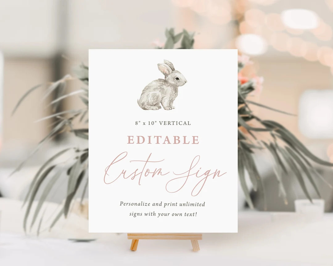 BONNIE | Little Bunny Rabbit, Pink Easter Spring Boy Girl Birthday Party Sign Editable Template F... | Etsy (US)