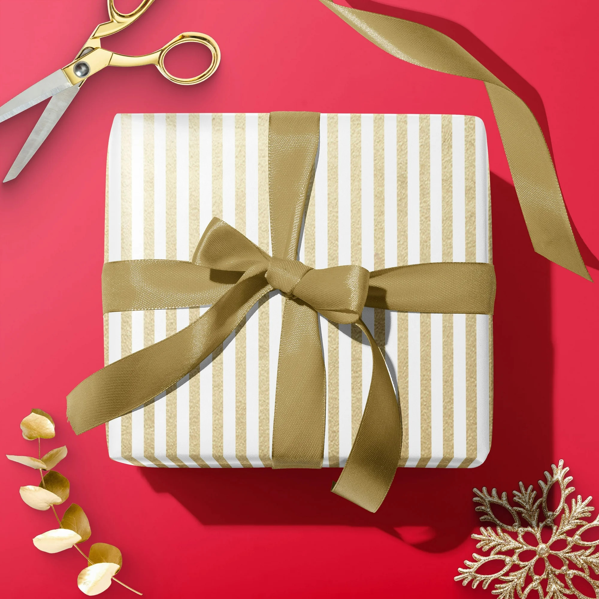 Gold and White Stripe Premium Heavyweight Christmas Wrapping Paper, 25 sq ft, by My Texas House | Walmart (US)