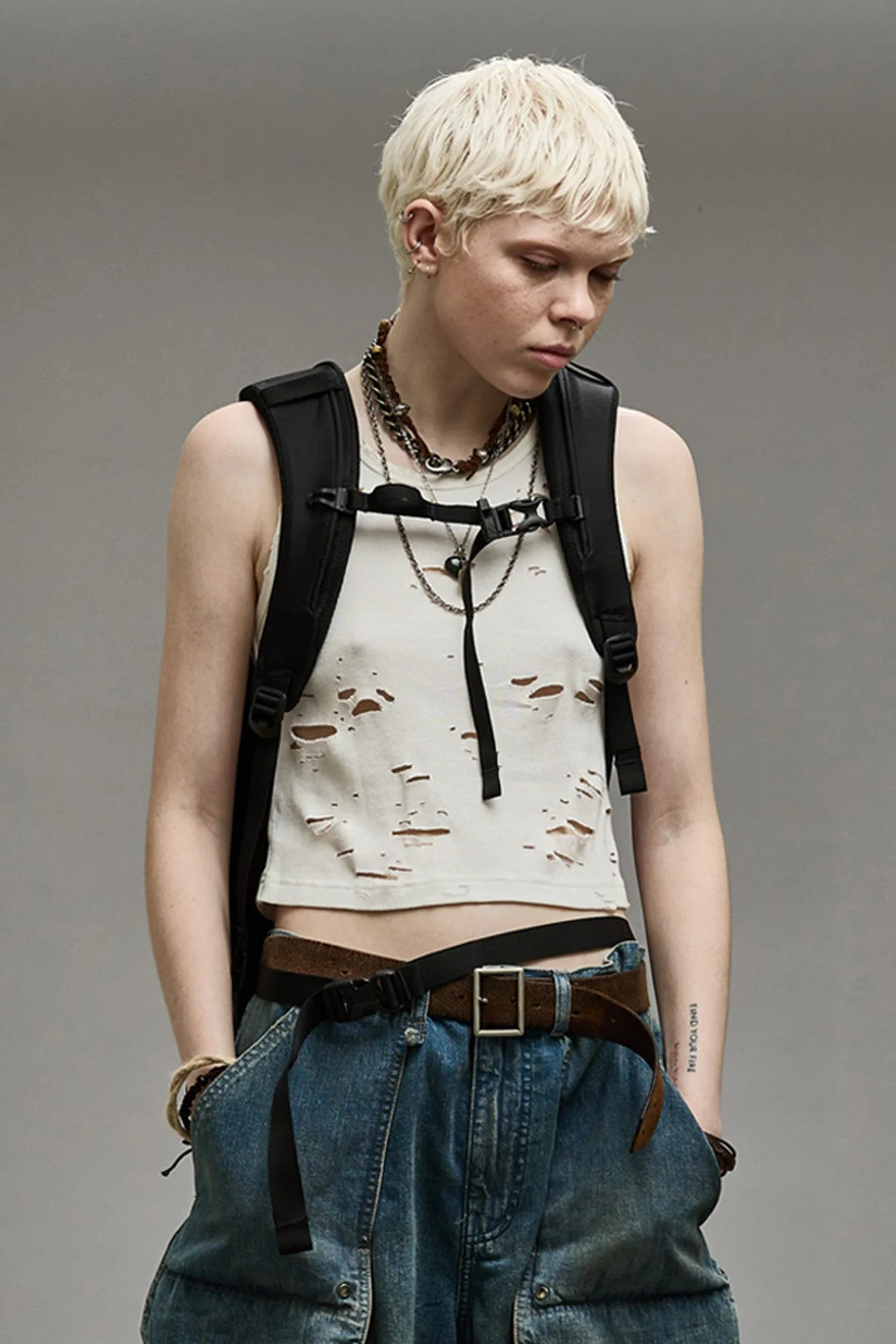 Distressed Tank - Ecru | R13 Denim Official Site | R13