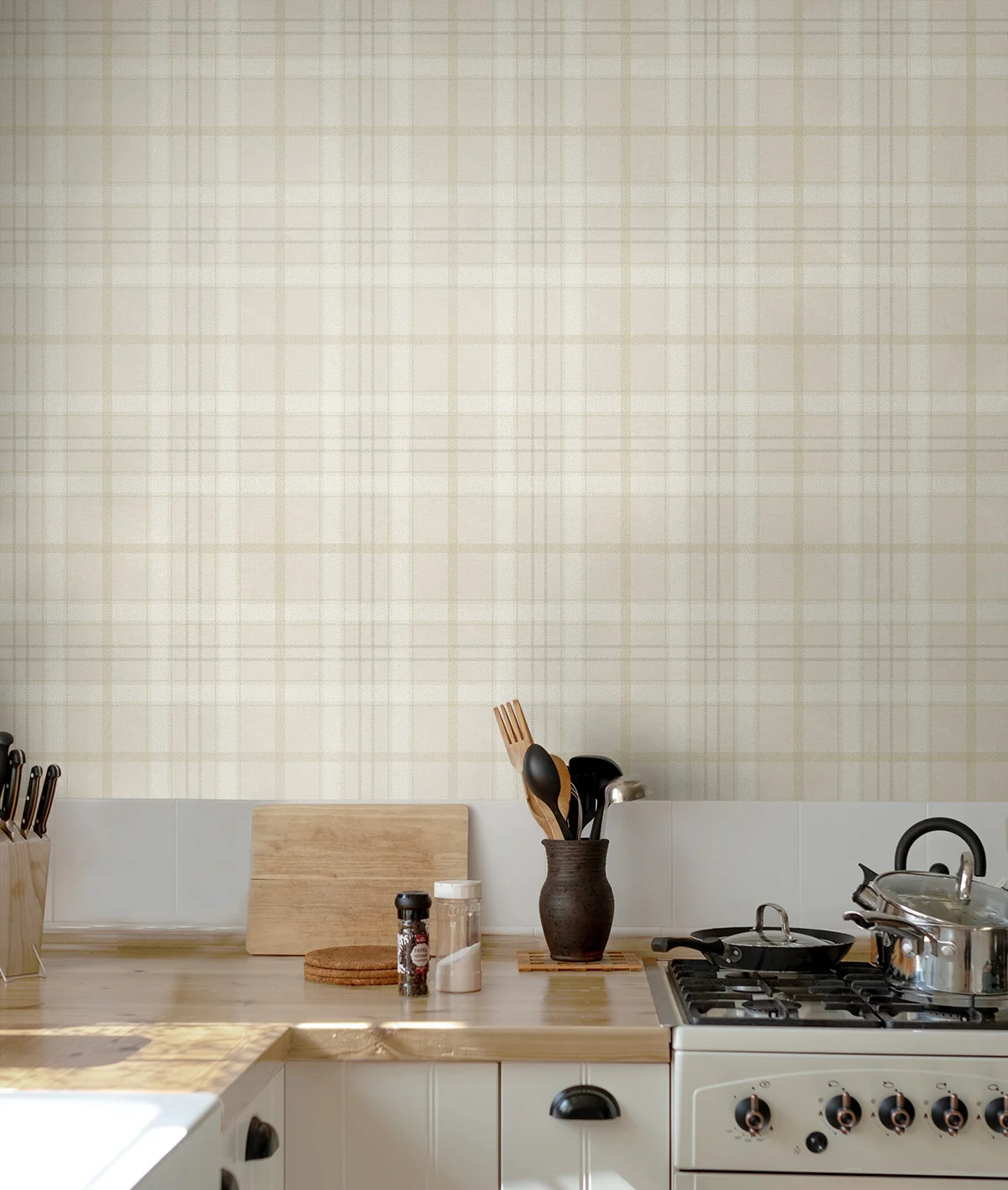 Latitude Run® Neutral Tailor Plaid Peel And Stick Wallpaper | Wayfair North America