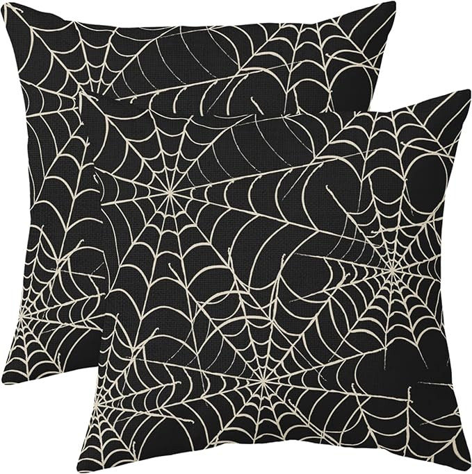 Halloween Spiderweb Pillow Covers 18x18 Set of 2 Black White Spider Web Outdoor Decorative Throw ... | Amazon (US)