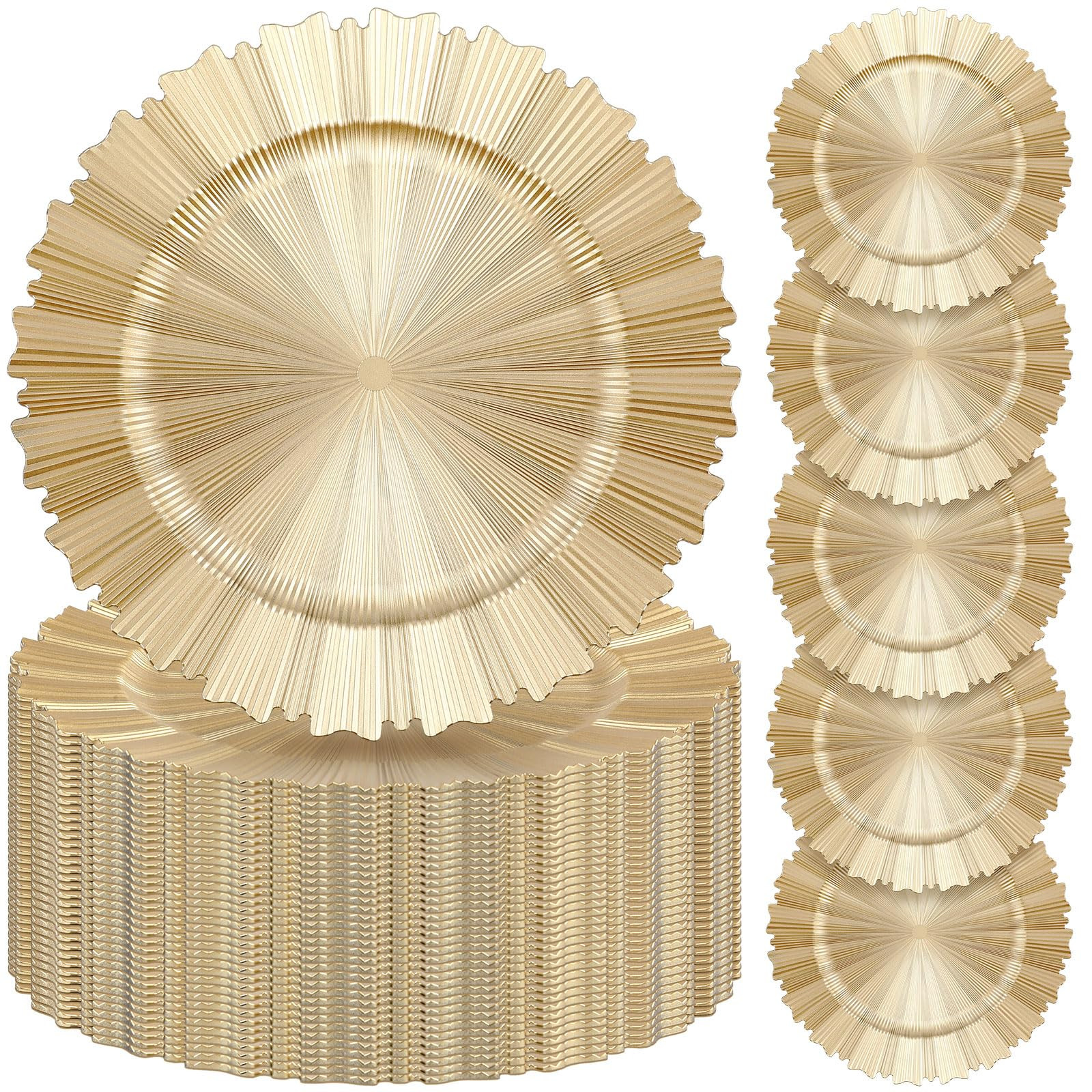 Mifoci 50 Pcs Champagne Gold Charger Plates Bulk 13 Inch Plastic Round Chargers Fluted Edge Dinne... | Amazon (US)