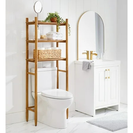 Better Homes & Gardens Springwood Acacia Wood over-the-Toilet Space Saver Cabinet, 3 Shelves, Honey | Walmart (US)