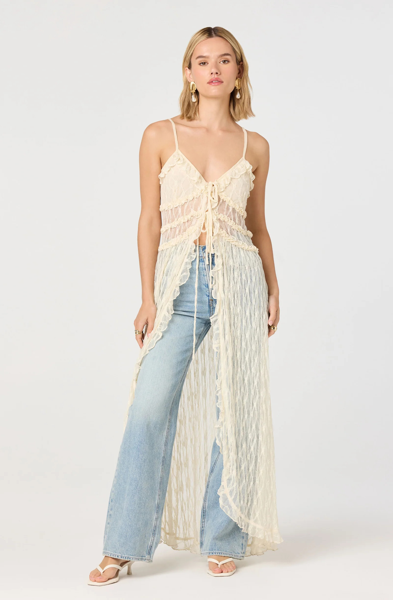 Sariyah Lace Flyaway Maxi Tunic Top - Cream / XS | ASTR The Label (US)