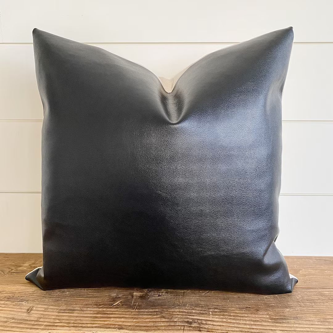 EBONY  Black Leather Pillow Cover  Leather Pillow  Faux - Etsy | Etsy (US)