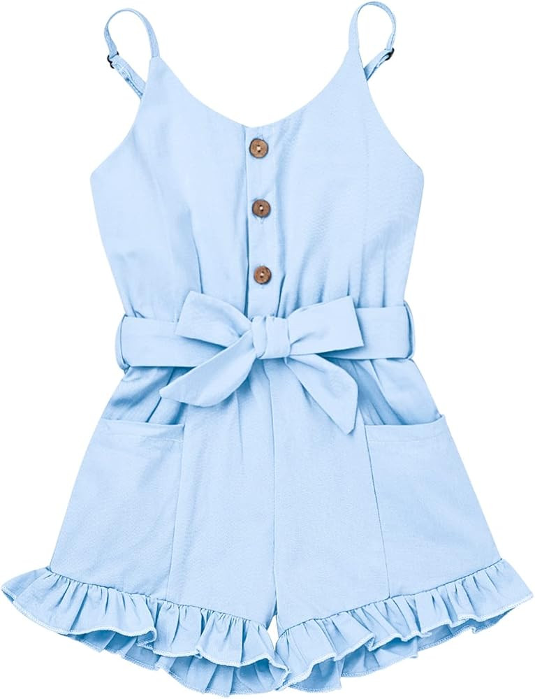 KAFIREN Toddler Girl Clothes Baby Adjusatble Strap Sleeveless One-Piece Romper Ruffle Summer Pock... | Amazon (US)