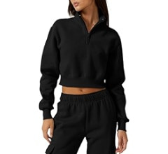 QINSEN Womens Half Zip Crop Sweatshirt High Neck Long Sleeve Pullover Cropped Top | Amazon (US)