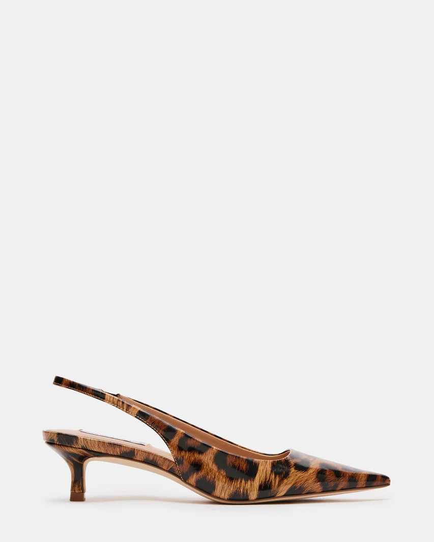 KARI Leopard Patent Slingback Point Toe Kitten Heel | Women's Heels | Steve Madden (US)