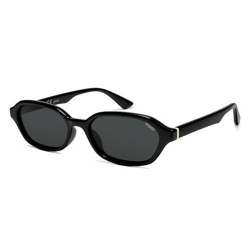 SOJOS Retro Rectangle Polarized Sunglasses for Women Men Trendy Hexagon Narrow Chic Y2K Sunnies SJ2629, Black Frame/Grey Lens | Amazon (US)
