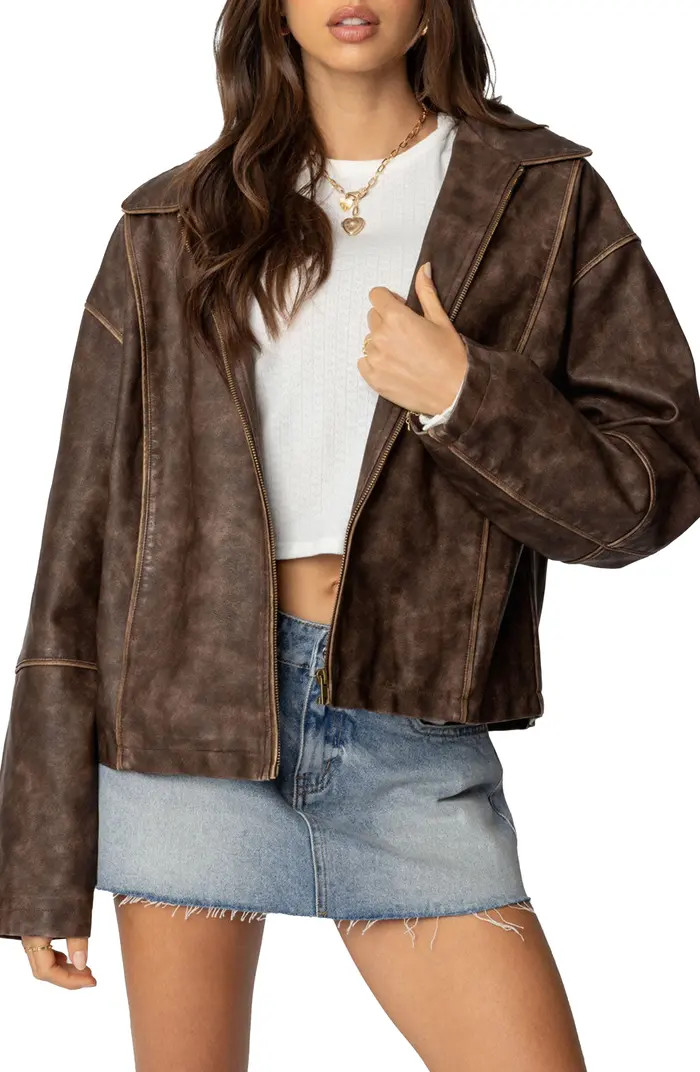 Oversized Washed Faux Leather Jacket | Nordstrom