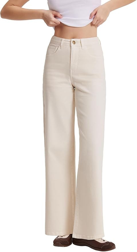 SUUKSESS MovaFit High Waisted Wide Leg Jeans Stretchy Baggy Denim Pant | Amazon (US)