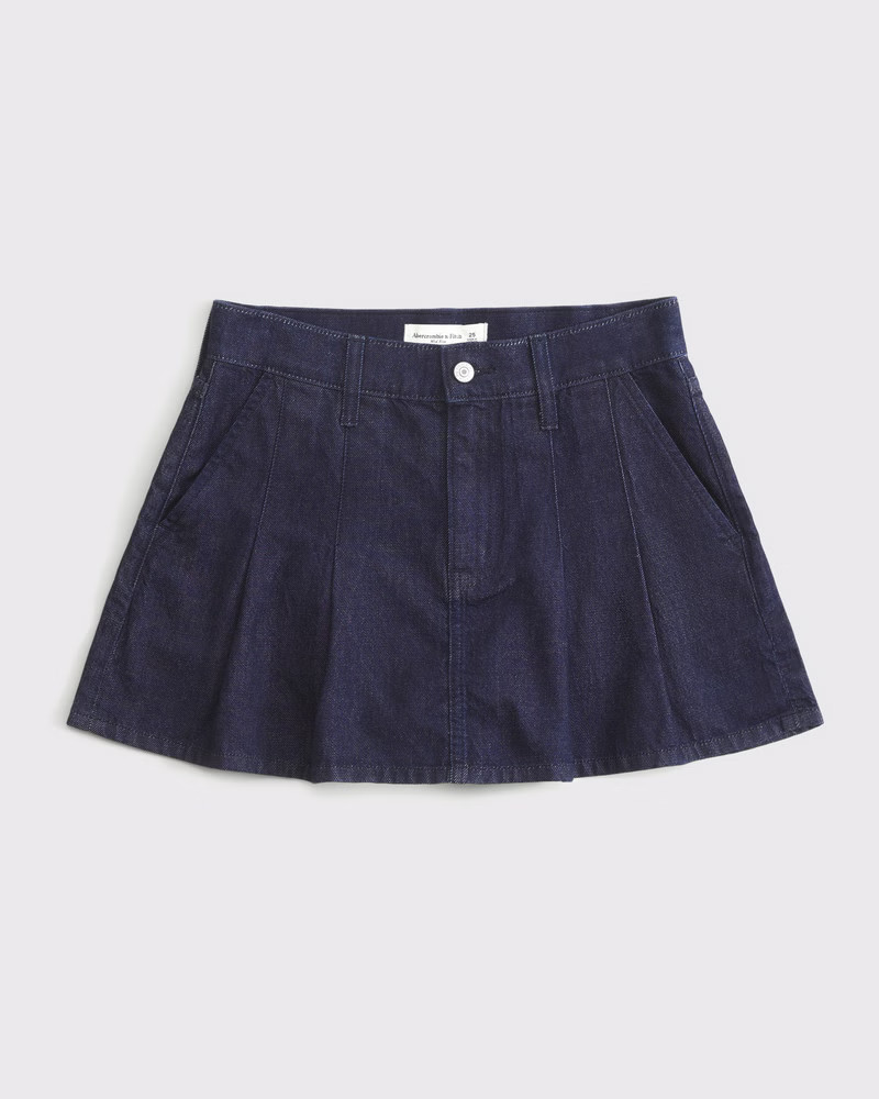 Mid Rise Denim Pleated Mini Skirt | Abercrombie & Fitch (US)