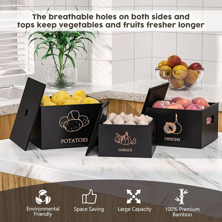 DALSHABET Potato and Onion Storage Bins, Premium Pantry Organizers and Storage, Bamboo Vegetable ... | Amazon (US)
