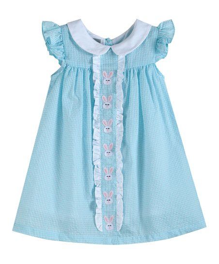 Turquoise Bunny Ruffle-Accent Angel-Sleeve Dress - Infant & Girls | Zulily