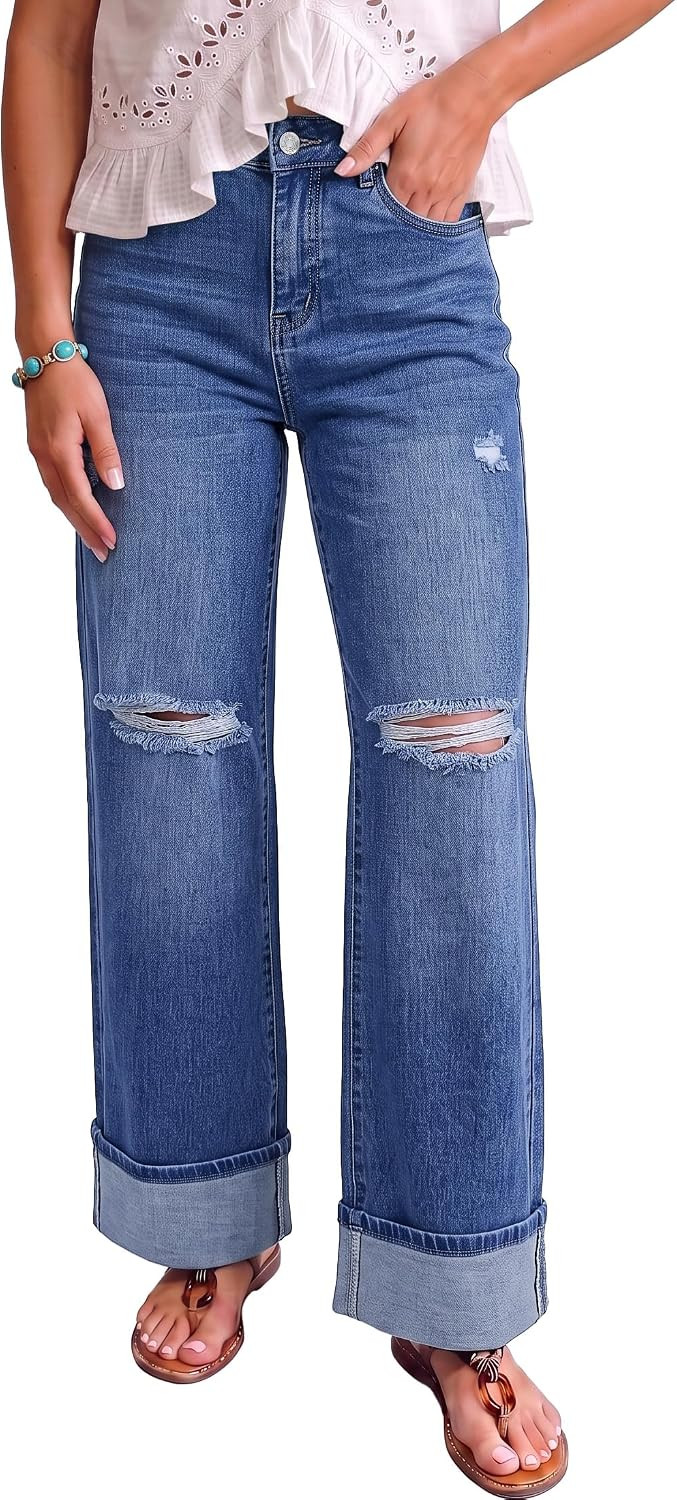 luvamia Wide Leg Jeans for Women High Waisted Stretchy Ripped Denim Pants | Amazon (US)