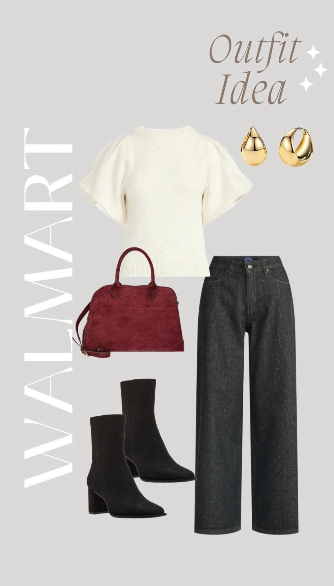Walmart outfit idea you can wear all season long 🤍✨
This textured puff-sleeve sweater pairs perfectly with wide-leg denim, sleek black boots, and a rich burgundy bag for a chic winter look. Elevated basics at affordable prices, and so easy to mix and match with your wardrobe.

#WalmartFashion #WalmartFinds #LTKStyle #LTKWinter #OutfitIdeas #AffordableFashion #WinterOutfits #EverydayStyle #WinterWardrobe #ChicStyle #PuffSleeveSweater #WideLegDenim #LTKUnder50 Style