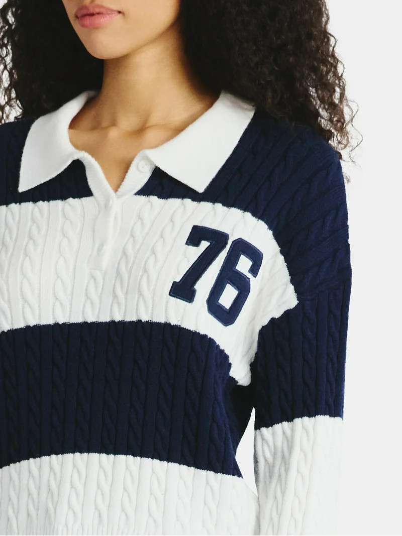 No Boundaries Cable Knit Collared Pullover, Women's - Walmart.com | Walmart (US)