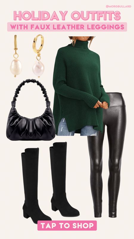 Faux Leather Leggings | Faux Leather Legging Look | Holiday Look | Holiday Outfit | Black Boots | Oversized Sweater | Winter Fashion | Winter Outfit 

#LTKSeasonal #LTKstyletip #LTKHoliday