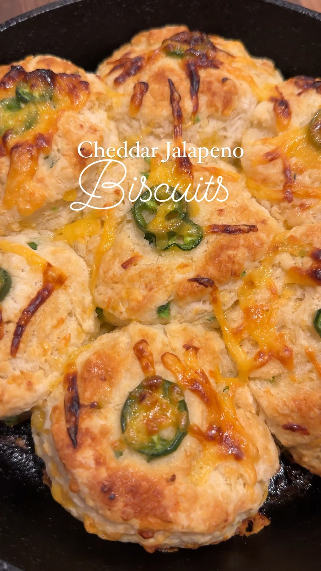 Cheddar Jalapeno Biscuits

2 1/2 cups flour
2 tbs baking powder
1 tsp salt
1/2 stick of cold butter, grated (put into the freezer 15 minutes before grating)
1 cup buttermilk (or 1 cup milk with 2 tbs white vinegar, let sit 5 minutes)
1 cup freshly grated cheddar cheese
2 jalapenos, 1 diced, the other sliced for garnish
1 tsp melted butter
1 tsp honey
Biscuit cutter

Preheat oven to 425
1. In a large bowl add the flour, baking powder and salt. Mix.
2. Grate cheese, then butter, then add to the dry ingredients.
3. Add the buttermilk and jalapenos and stir until just combined, 
4. Dump out the mixture onto a floured surface and press the mixture together until it comes together.
5. Begin folding the mixture in half, then pat down. Do this about 7 times. This helps to get flaky layers. 
6. Press or roll out until it's about 1 inch thick, being careful not to touch the dough too much. We don't want to melt the butter that's in the dough. 
7. Once the dough is rolled out, use a biscuit cutter to cut biscuits. Be sure to just press down, and don't turn, as this will seal the biscuits, and that will change how they rise. 
8. Add into a baking dish or a cast iron skillet. Top with cheddar cheese, jalapeno slices and drizzle the honey butter mixture over top. 
9. Bake for 15-20 minutes until just golden brown. Serve warm and with butter!

#LTKVideo