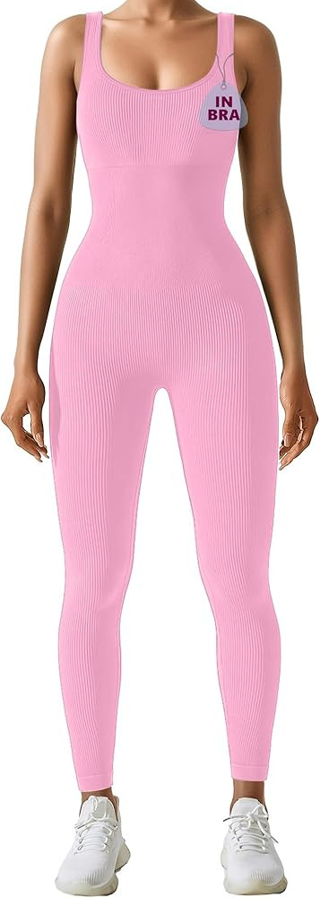 AURUZA Jumpsuit for Women Workout Seamless Jumpsuits Yoga Ribbed One Piece Tank Tops Rompers Slee... | Amazon (US)