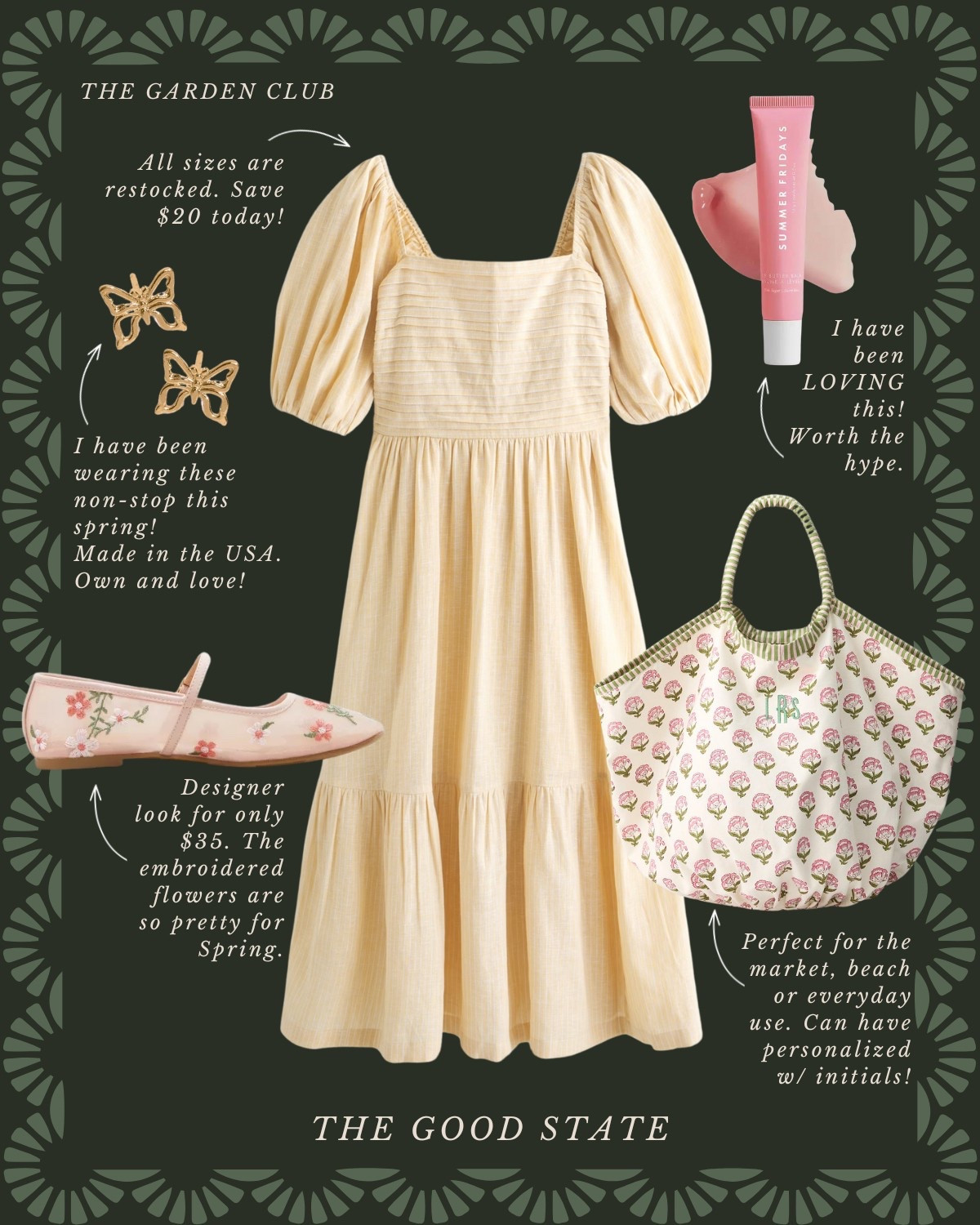 This collection is for the garden girlies who find joy in being outside—rain or shine. For the ladies dressing a little brighter this time of year, wearing all the florals, and who have (or need) a cute rain jacket or colorful umbrella to make rainy days a little happier. This collection is for the ladies giving gardening a try for the first time or those tending to the same garden they have poured their heart and soul into for years. For those cultivating the soil of their hearts and homes too. For the girlies who love earth tones and blooming colors too. 

The good state, Lauren England, terrain, Anthropologie, Amazon, Amazon home, Amazon beauty, spring fashion, summer fashion, maxi dress, casual outfit, crochet top, gardening, flowers, florals, spring outfit, wreath, pottery barn, nordstrom, coffee table book, LL Bean, clean beauty, wedding guest dress, bag, tote, purse, woven purse, rain boots, Sunhat, flat, JCrew JCrew factory, white dress, sunglasses, quince, gold necklace, summer outfit, summer style, summer fashion, sale, ootd, 


#LTKFindsUnder50 #LTKSaleAlert #LTKStyleTip